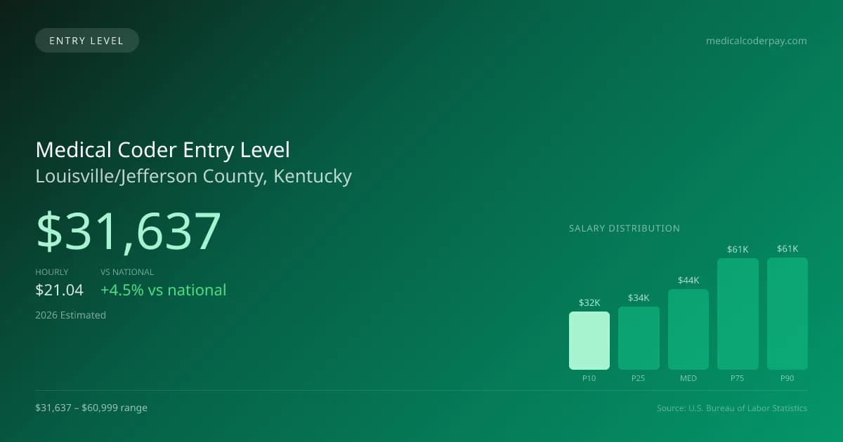Medical Coder Entry Level Salary in Louisville/Jefferson County, KY — 2026 est., based on 2025 BLS