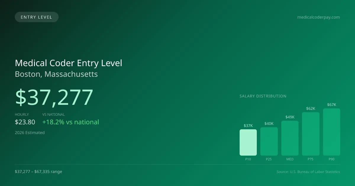 Medical Coder Entry Level Salary in Boston, MA — 2026 est., based on 2025 BLS