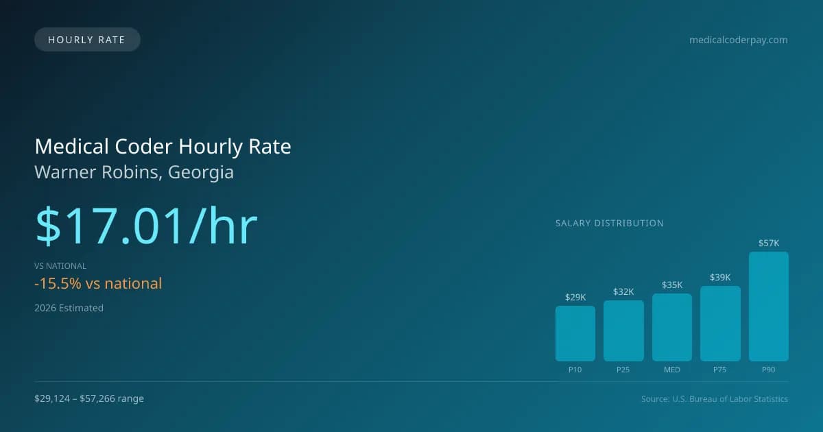 Medical Coder Hourly Rate in Warner Robins, GA — 2026 est., based on 2025 BLS
