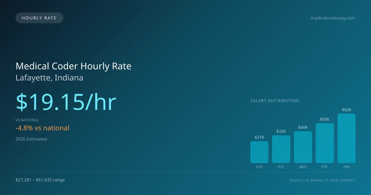 Medical Coder Hourly Rate in Lafayette, IN — 2026 est., based on 2025 BLS