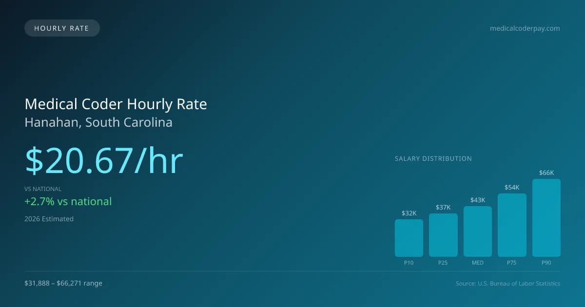 Medical Coder Hourly Rate in Hanahan, SC — 2026 est., based on 2025 BLS