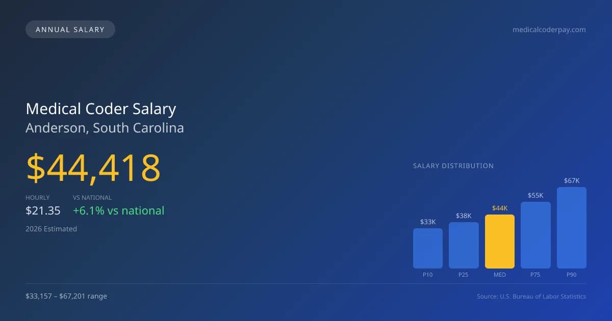 Medical Coder Salary in Anderson, SC — 2026 est., based on 2025 BLS