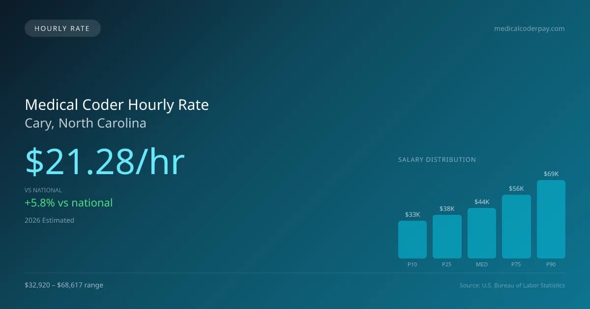 Medical Coder Hourly Rate in Cary, NC — 2026 est., based on 2025 BLS