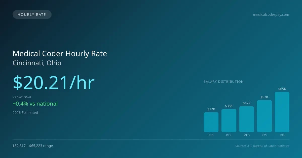 Medical Coder Hourly Rate in Cincinnati, OH — 2026 est., based on 2025 BLS