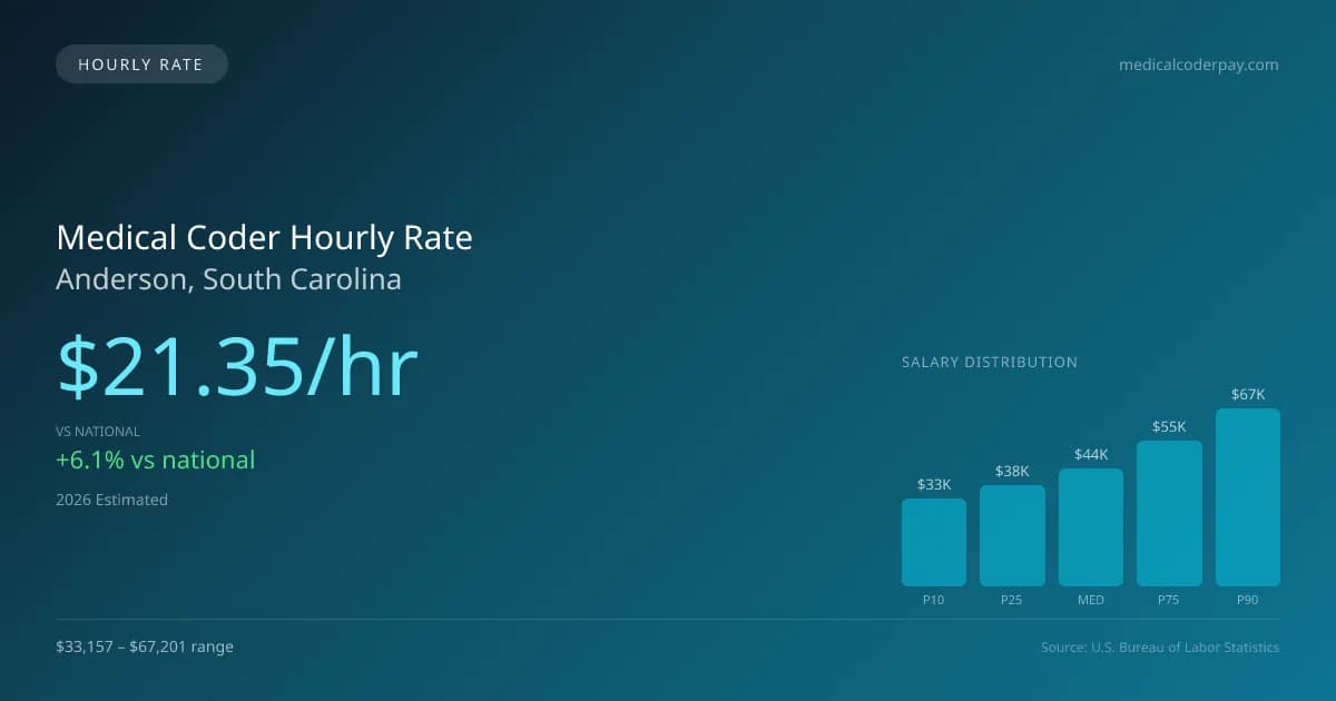 Medical Coder Hourly Rate in Anderson, SC — 2026 est., based on 2025 BLS