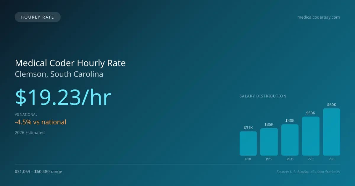 Medical Coder Hourly Rate in Clemson, SC — 2026 est., based on 2025 BLS