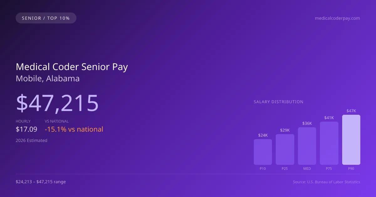 Medical Coder Senior Salary in Mobile, AL — 2026 est., based on 2025 BLS