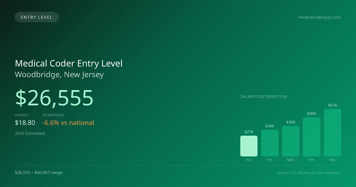 Medical Coder Entry Level Salary in Woodbridge, NJ — 2026 est., based on 2025 BLS