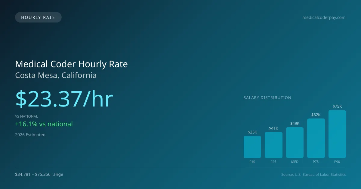 Medical Coder Hourly Rate in Costa Mesa, CA — 2026 est., based on 2025 BLS