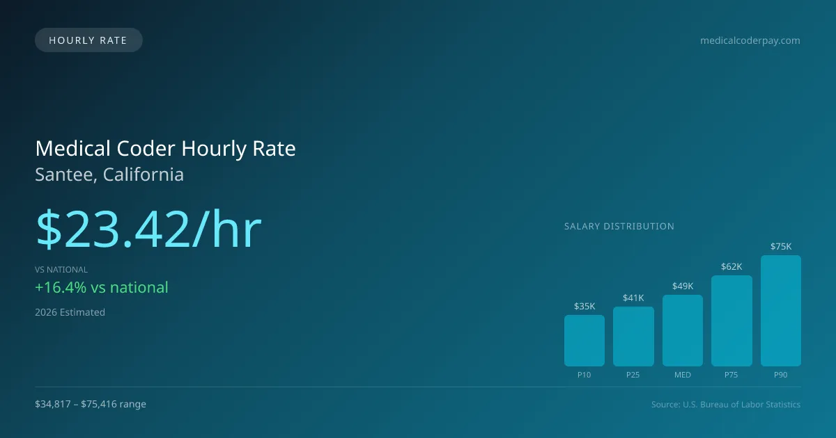 Medical Coder Hourly Rate in Santee, CA — 2026 est., based on 2025 BLS