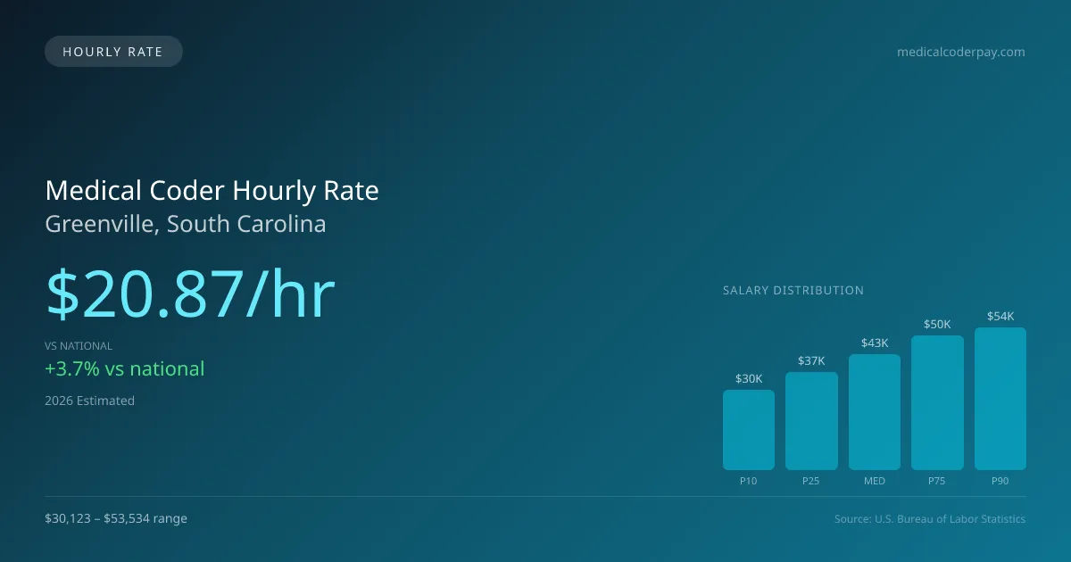 Medical Coder Hourly Rate in Greenville, SC — 2026 est., based on 2025 BLS